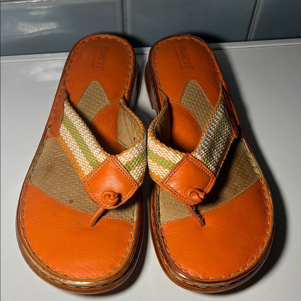 Born Orange and Tan Sandals